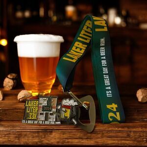 Virtual Run Medal Laker Liter .33K  2024 Bottle Opener With Lanyard